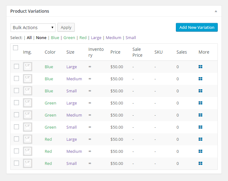 MarketPress – Liste der Produktvarianten