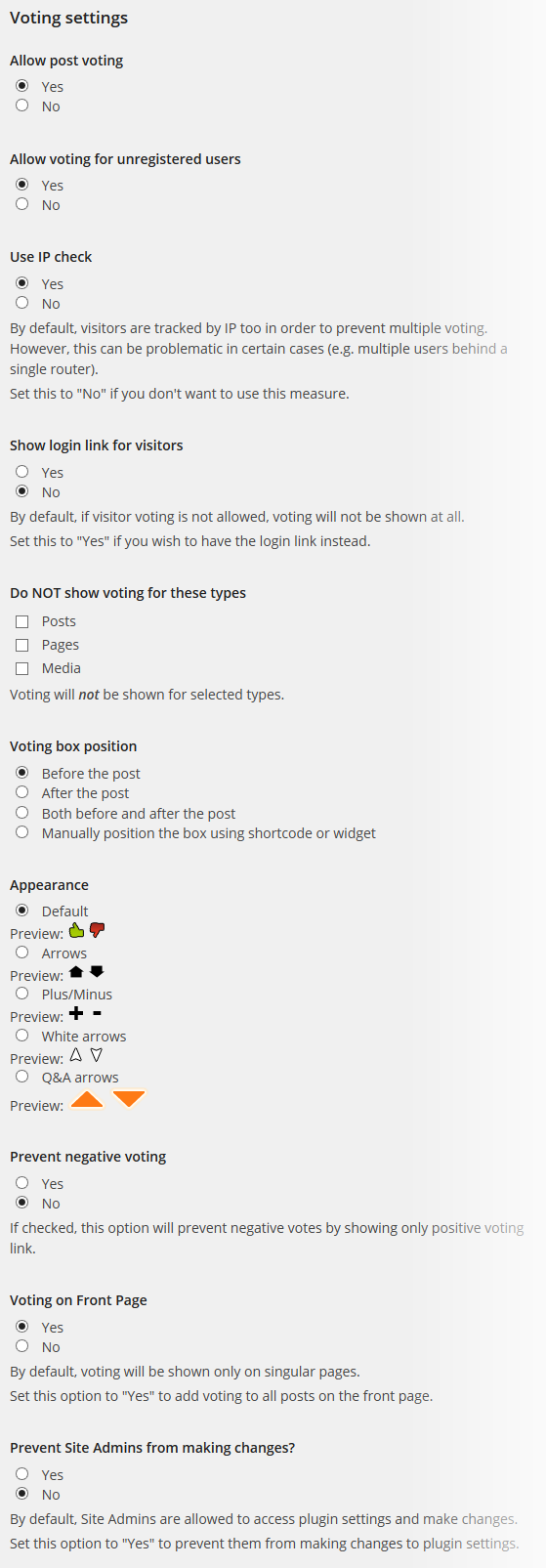Post-Voting – Einstellungen