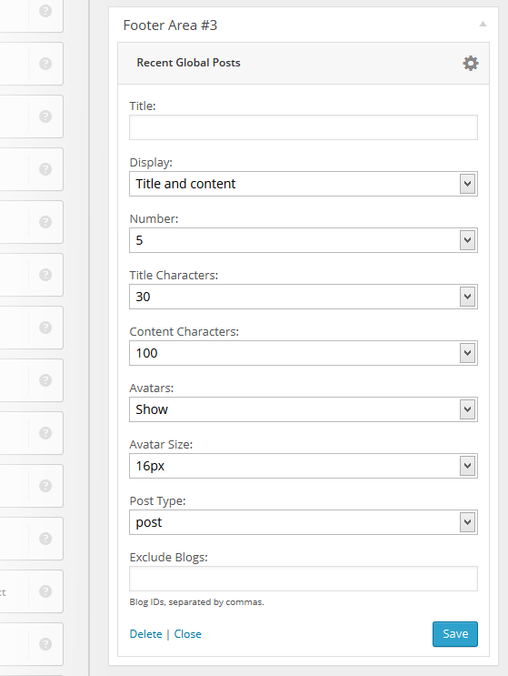 Recent Global Posts Widget - Widget Settings